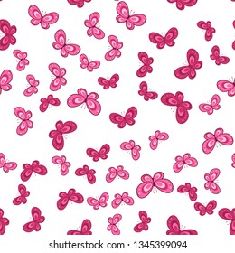 Colorful butterfly seamless pattern on white background. Paper print design. Abstract retro vector illustration. Trendy textile, fabric, wrapping. Modern space decoration.