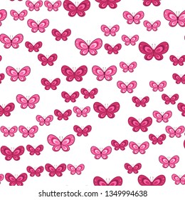Colorful butterfly seamless pattern on white background. Paper print design. Abstract retro vector illustration. Trendy textile, fabric, wrapping. Modern space decoration.