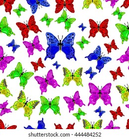Colorful butterfly seamless pattern on white background