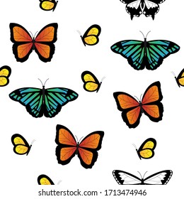 Colorful Butterfly Seamless Pattern wallpaper isolated in white color.