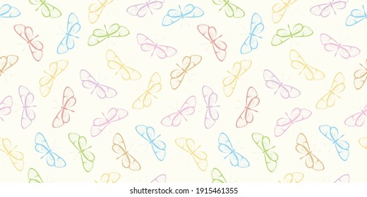 Colorida mariposa de fondo vectorial de patrón de repetición sin fisuras. Patrón disperso de mariposas al azar.