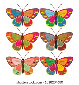 Colorful butterfly set isolated on white, vector design