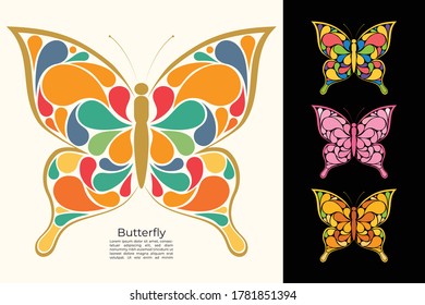 Colorful butterfly shape artistic vector illustration with color scheme variation for background, logo template and advertisement 