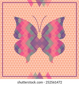 Colorful butterfly shape with geometrical pattern. Mosaic of triangles background. Hipster style for vector illustration.