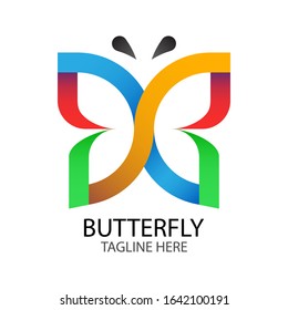 colorful butterfly shaped logo, forming an infinite symbol and the shape of the letters D and B, for a company logo or symbol