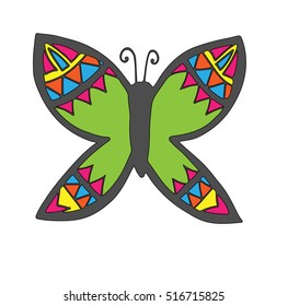 Colorful butterfly for tattoo, coloring book for adult and kids isolated on the white background.