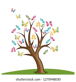Colorful butterfly tree stock design vector.  Vector illustration