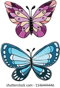 colorful butterfly vector drawn illustrations 