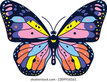 Papillon coloré Image Vectorielle - illustration Colorée - Création d'impression - Groovy-Retro.