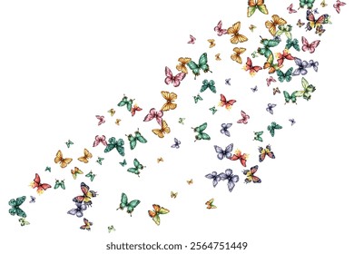 Colorful butterfly vector illustration. Vibrant, whimsical butterflies in various poses add a cheerful, lively touch to any design project. Perfect for children's artwork, backgrounds, and stationery.