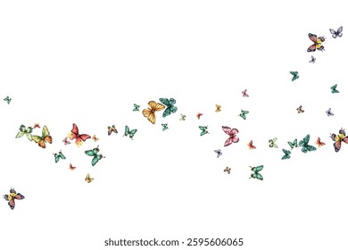 Colorful butterfly vector illustration. Vibrant, whimsical butterflies in various poses add a cheerful, lively touch to any design project. Perfect for children's artwork, backgrounds, and stationery.