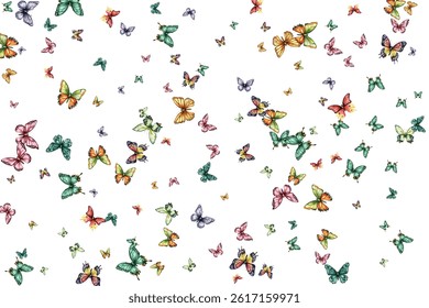 Colorful butterfly vector illustration. Vibrant, whimsical butterflies in various poses add a cheerful, lively touch to any design project. Perfect for children's artwork, backgrounds, and stationery.