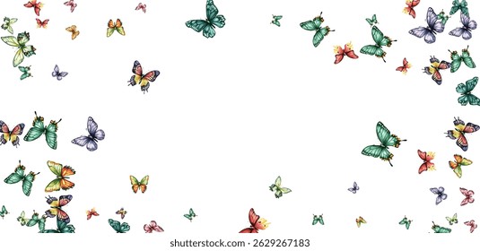 Colorful butterfly vector illustration. Vibrant, whimsical butterflies in various poses add a cheerful, lively touch to any design project. Perfect for children's artwork, backgrounds, and stationery.