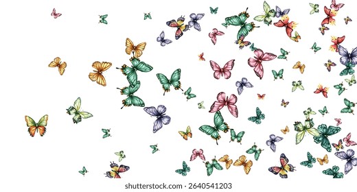 Colorful butterfly vector illustration. Vibrant, whimsical butterflies in various poses add a cheerful, lively touch to any design project. Perfect for children's artwork, backgrounds, and stationery.