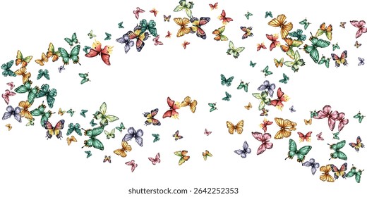 Colorful butterfly vector illustration. Vibrant, whimsical butterflies in various poses add a cheerful, lively touch to any design project. Perfect for children's artwork, backgrounds, and stationery.