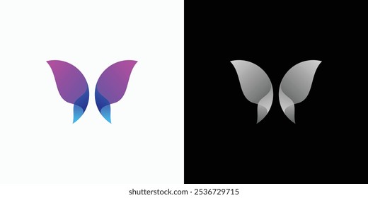 Diseño colorido del logotipo del Vector de la mariposa con estilo moderno, simple, limpio y abstracto. Icono para negocios, investigación, tecnología y marca personal.