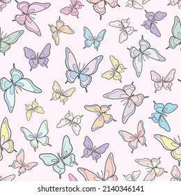 Patrón vectorial de mariposa colorida que se repite el fondo sin fisuras. Patrón detallado de mariposa, lindo patrón de circunferencia.