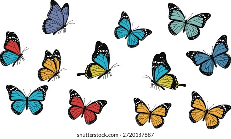 Colorido Vector de mariposa con alas vibrantes, bordes negros, manchas blancas para el arte, la biología, el reconocimiento de patrones y la educación