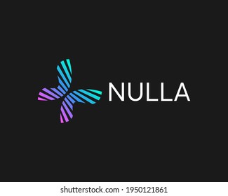 Colorful butterfly with white stripes vector logotype. Universal minimal beauty salon, cosmetics, spa symbol logo design.
