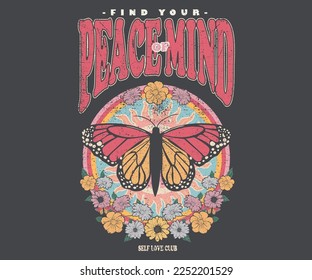 Colorful butterfly, Wild flower graphic print design for t-shirt and others.