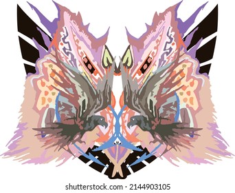 Colorful butterfly wings with eagle patterns on white. Bright ornamental butterfly wings for posters, fabric, prints, textile, shields emblems, wallpaper, fashion trends, interior solutions, etc.