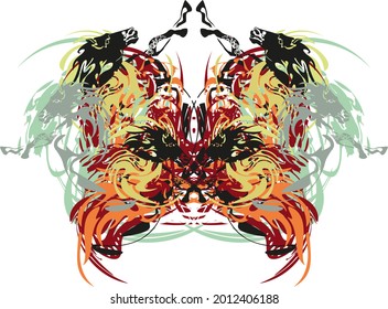 Colorful butterfly wings with running horse patterns on white. 
A bright butterfly formed by horse splashes for greeting cards, prints, textiles, decor, wallpaper, etc.