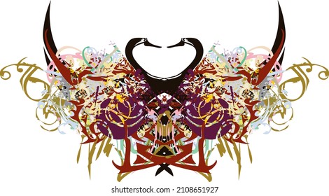 Colorful butterfly wings splashes with swan elements. Grunge butterfly wings for tattoos, holidays and events, web icons, fabric, prints, textiles, wallpaper, fashion trends, posters, cards, etc.