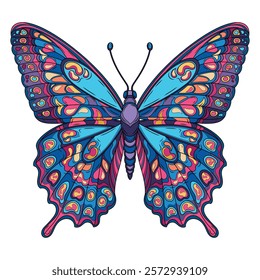 Colorful butterfly.Coloring book antistress for children and adults.Color version. Hand draw