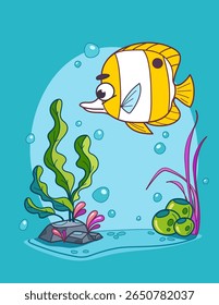Colorful Butterflyfish Swimming on Seabed