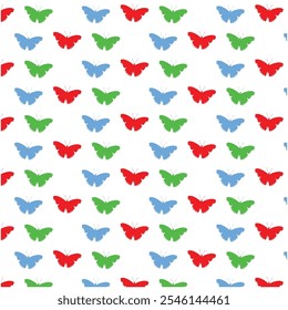 projeto padrão borboleta colorida em fundo branco. vermelho_azul e verde cor borboleta de combinação padrão.   