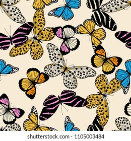 Colorful Butterly Repeating Pattern with Orange, Blue, and Pink Butterflies