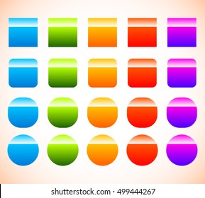 Colorful button, badge shape set (square, rounded squares, circle)