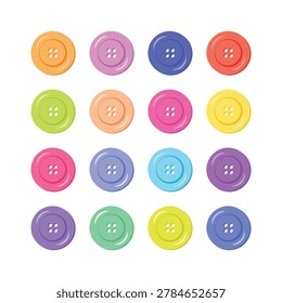 Colorful Button Collection, Cute Sewing Buttons Vector Set, Scrapbook, DIY, Clothing accessory, Sewing tools