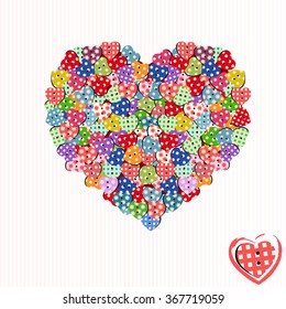 Coloridos corazones de botones dispersos y apilados en forma de corazón - juguetón diseño gráfico creativo 