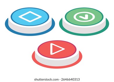Iconos coloridos del Botón que presentan la marca de verificación del diamante y el símbolo del juego en el fondo transparente