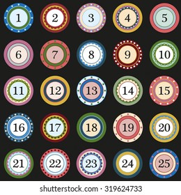 Colorful Button with numbers on black background