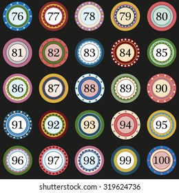 Colorful Button with numbers on black background
