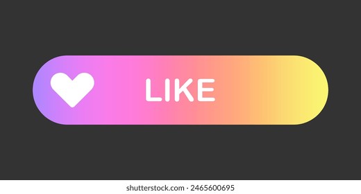Colorful Button on Dark Background, Social Media Call-To-Action Sticker. Gradient element in flat style with inscription like, blogging, web. Heart icon.