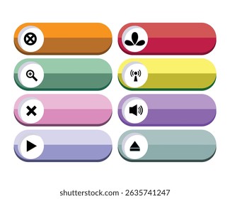 Colorful button set with diverse icons perfect for website design and user interface.