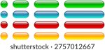 Colorful buttons isolated set, navigation panel for website with shiny glass backgrounds, editable vector illustration.