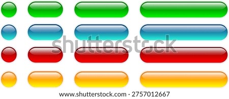 Colorful buttons isolated set, navigation panel for website with shiny glass backgrounds, editable vector illustration.