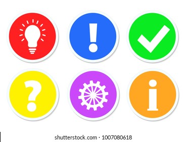 Colorful buttons with Question, Work, Idea, Info, Ok & Answer, stock vector illustration