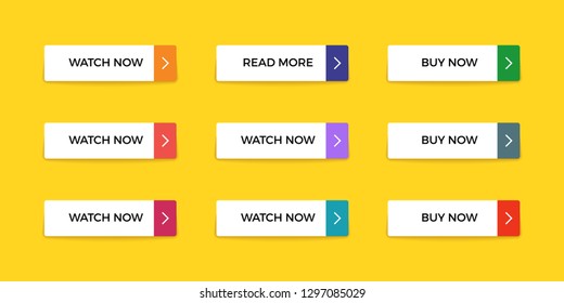 Colorful buttons. Web interface material button shape, bright mobile app submit. Vector action ui buttons on yellow background.
