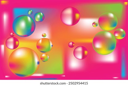 Colorful bybles on pink background, cheerful abstract background