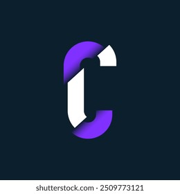 Logo colorido de la tipografía del alfabeto del corte de la letra de C, muestra mínima del logotipo de la forma de papel de la letra de C, símbolo del logotipo del carácter de C