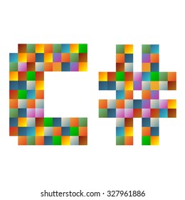 Colorful C sharp text in vector