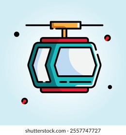 A colorful cable car gondola icon, perfect for travel brochures or websites.  Its modern design evokes feelings of adventure and fun.