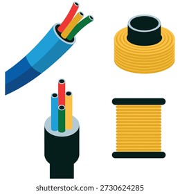 Colorful cable wires and electrical wire spools for industrial use icon