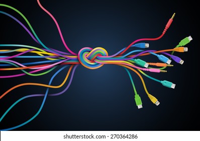Colorful cables with knot, eps10 vector