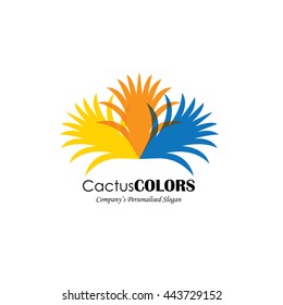 colorful cactus plant vector logo icon in yellow, orange and blue colors